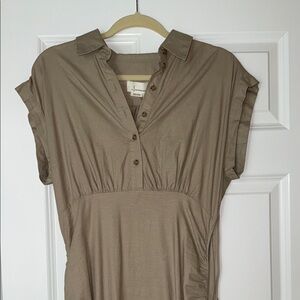Anthropologie beige buttoned midi dress